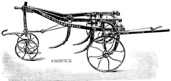 Gravure : extirpateur à têtière à cheville à l'avant et un seul levier à l'arrière