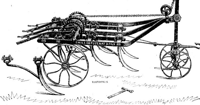 Gravure : extirpateur à contre-butées, chaque porte-lame doublé d'une butée qui l'appuie sur la traverse