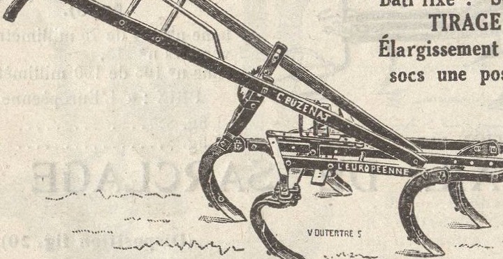 Gravure : houe-cultivateur L'Européenne n° 2, modèle léger, montée dans la même disposition de cultivateur